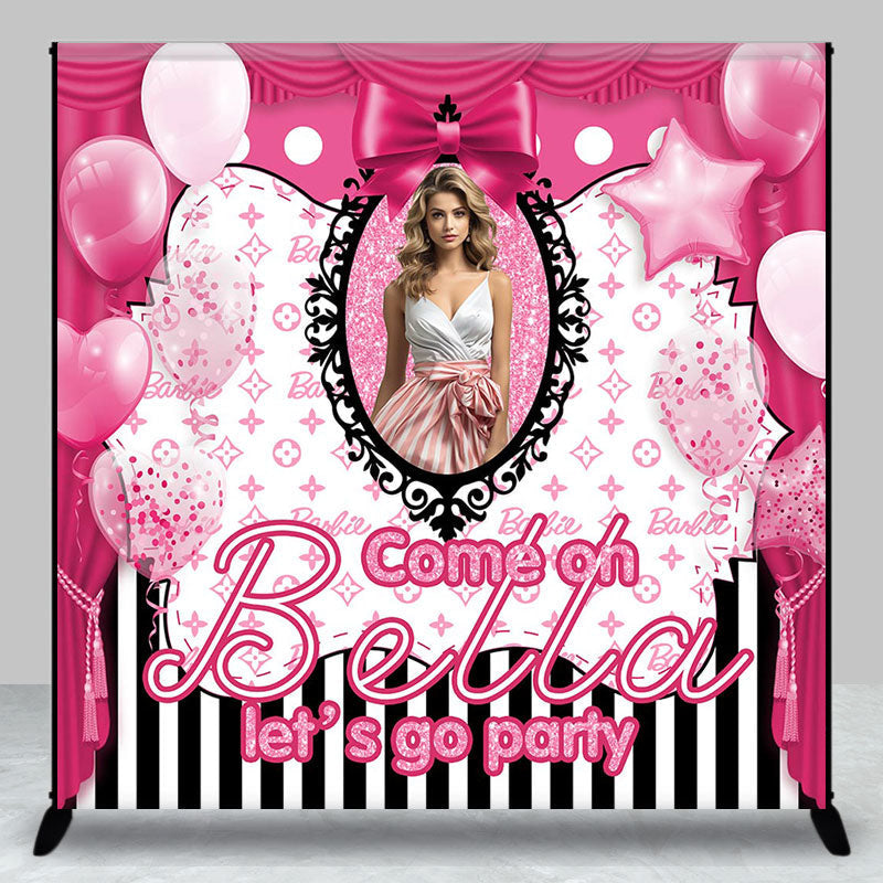 Aperturee - Pink Balloons Stripes Custom Birthday Party Backdrop