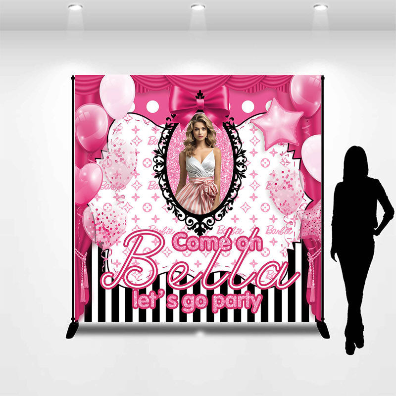 Aperturee - Pink Balloons Stripes Custom Birthday Party Backdrop