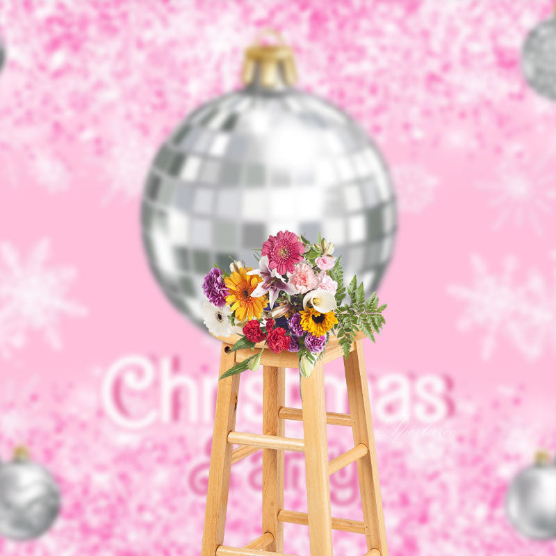 Aperturee - Pink Bauble Lantern Ball Snow Christmas Backdrop