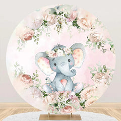 Aperturee - Pink Beige Floral Animal Round Baby Shower Backdrop