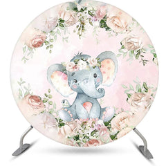 Aperturee - Pink Beige Floral Animal Round Baby Shower Backdrop