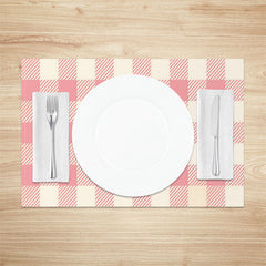 Aperturee - Pink Beige Plaid Fabric Dining Set Of 4 Placemats