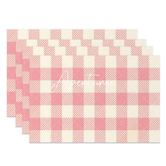 Aperturee - Pink Beige Plaid Fabric Dining Set Of 4 Placemats