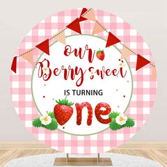 Aperturee - Pink Berry Sweet Plaid Round 1st Birthday Backdrop