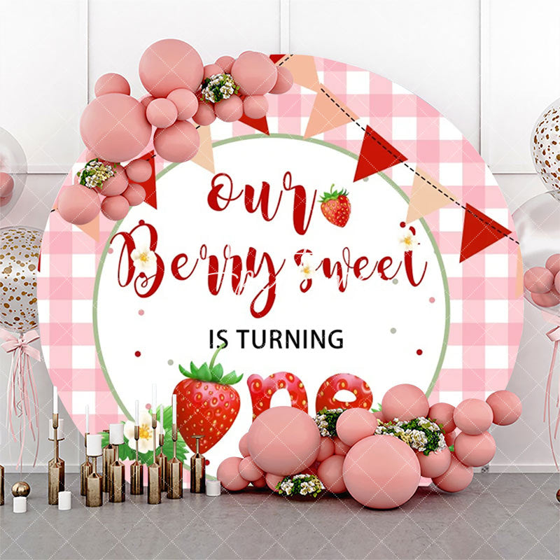 Aperturee - Pink Berry Sweet Plaid Round 1st Birthday Backdrop