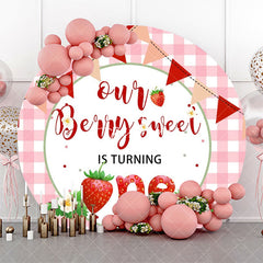 Aperturee - Pink Berry Sweet Plaid Round 1st Birthday Backdrop