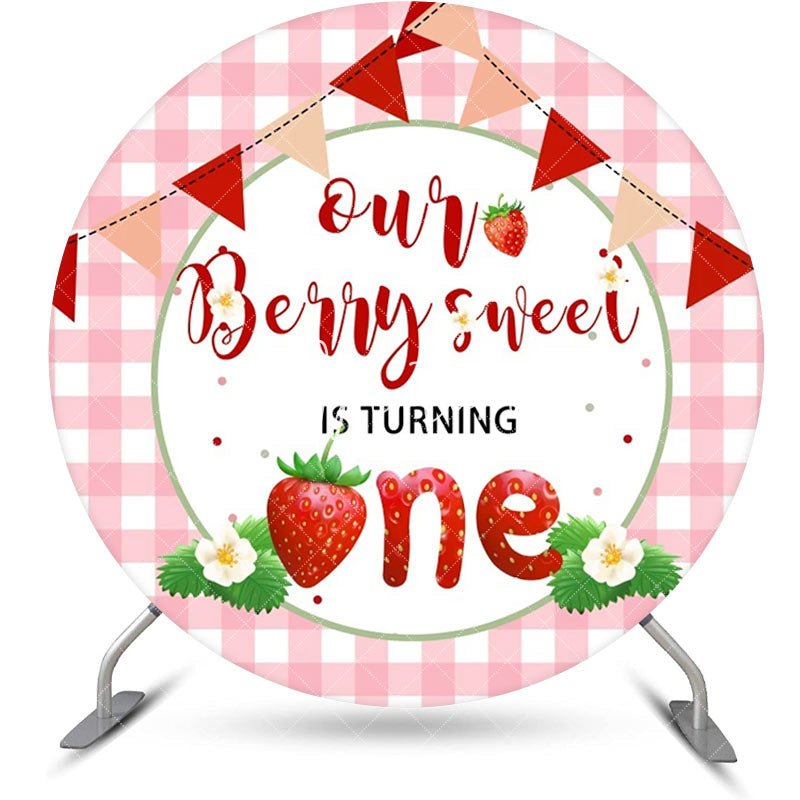 Aperturee - Pink Berry Sweet Plaid Round 1st Birthday Backdrop