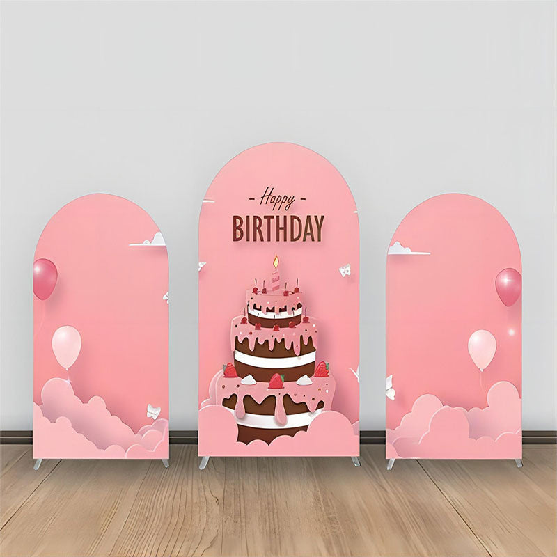 Aperturee - Pink Birthday Cake Cloud Balloon Arch Backdrop Kit