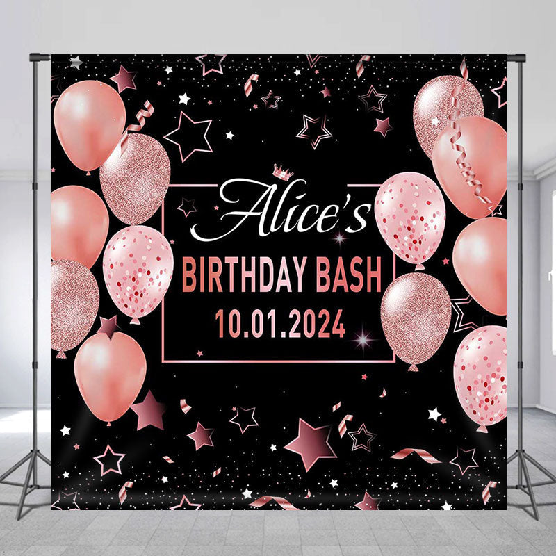 Aperturee - Pink Black Custom Birthday Party Backdrop For Woman