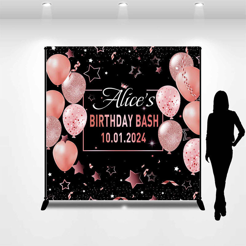 Aperturee - Pink Black Custom Birthday Party Backdrop For Woman