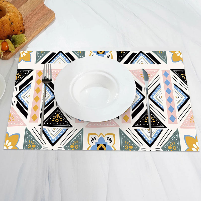 Aperturee - Pink Black Pattern African Style Set Of 4 Placemats