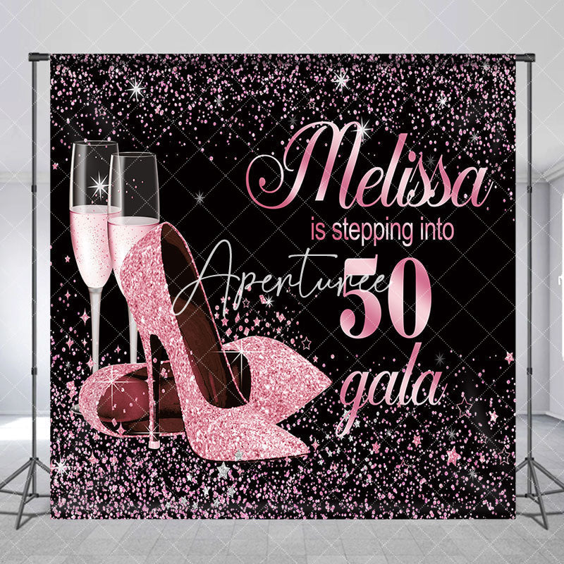 Aperturee - Pink Black Sparkle Heels Custom Birthday Backdrop