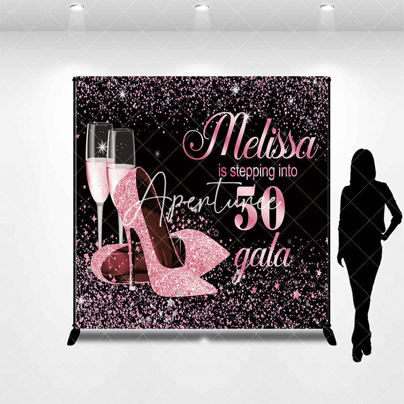 Aperturee - Pink Black Sparkle Heels Custom Birthday Backdrop