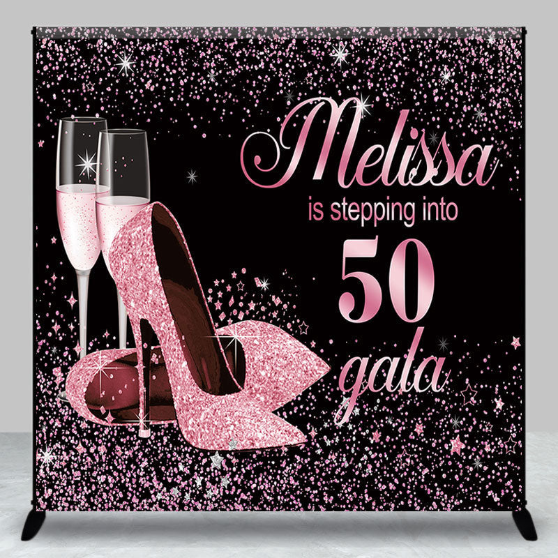 Aperturee - Pink Black Sparkle Heels Custom Birthday Backdrop