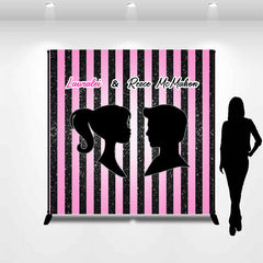 Aperturee - Pink Black Stripes Twins Custom Baby Shower Backdrop