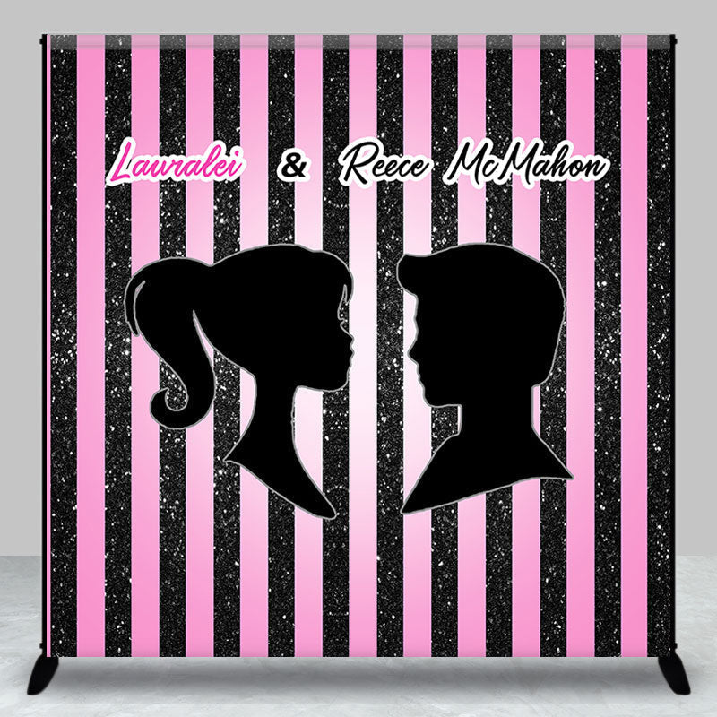 Aperturee - Pink Black Stripes Twins Custom Baby Shower Backdrop