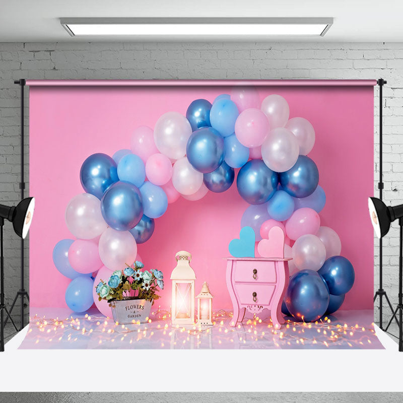 Aperturee - Pink Blue Arch Balloons Birthday Cake Smash Backdrop