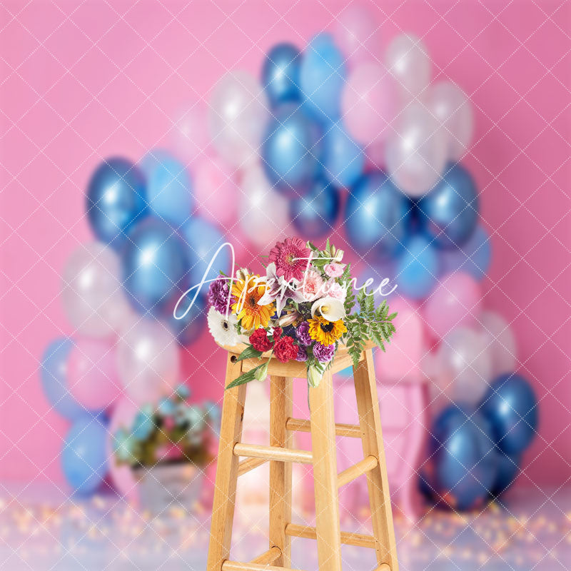 Aperturee - Pink Blue Arch Balloons Birthday Cake Smash Backdrop