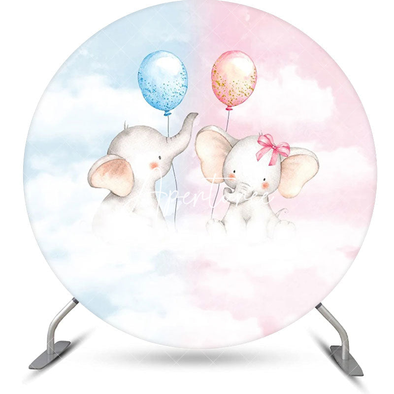 Aperturee - Pink Blue Balloon Animal Round Baby Shower Backdrop