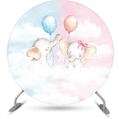 Aperturee - Pink Blue Balloon Animal Round Baby Shower Backdrop