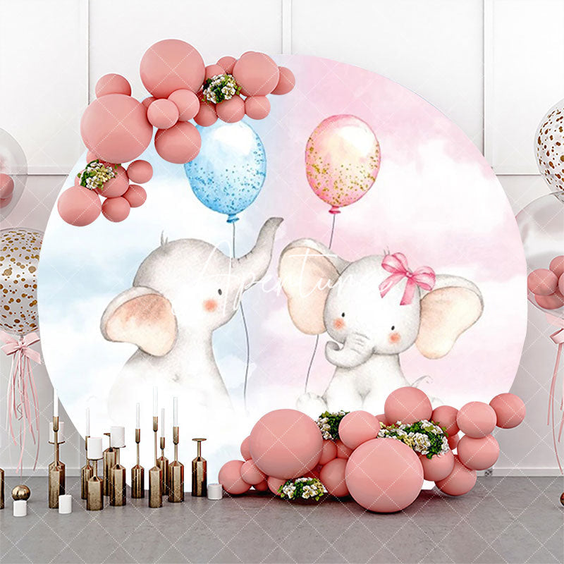 Aperturee - Pink Blue Balloon Animal Round Baby Shower Backdrop