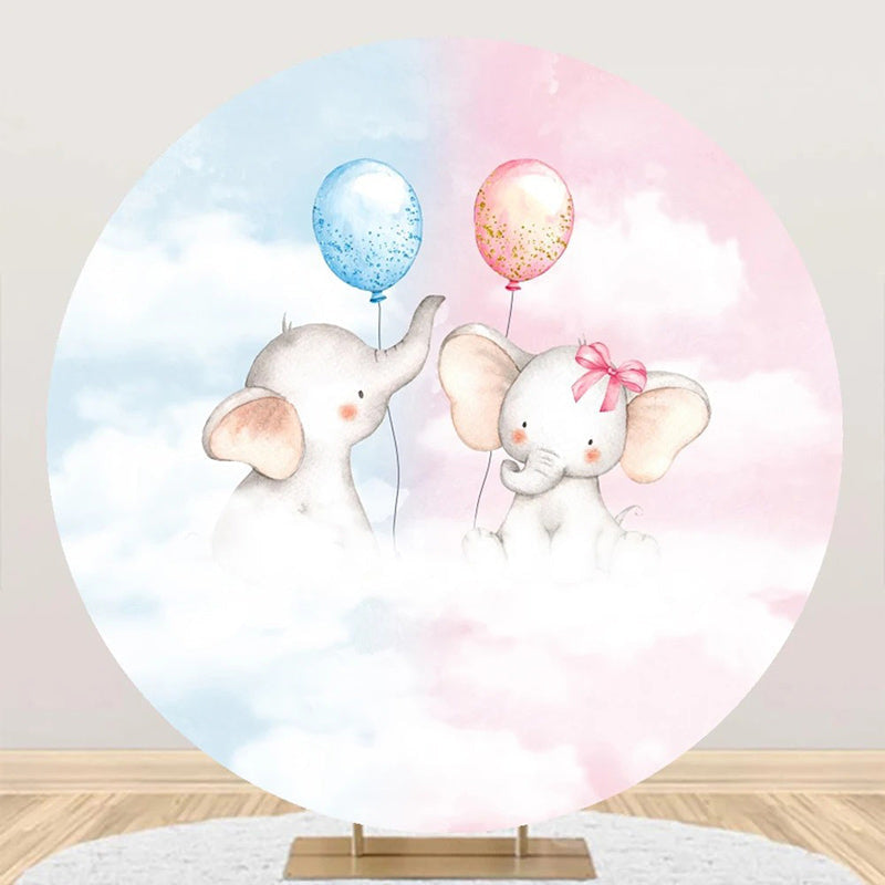 Aperturee - Pink Blue Balloon Animal Round Baby Shower Backdrop