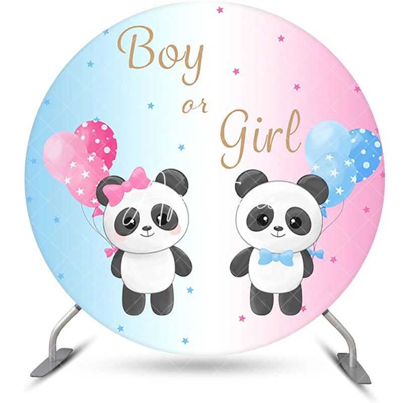 Aperturee - Pink Blue Balloon Panda Round Gender Reveal Backdrop