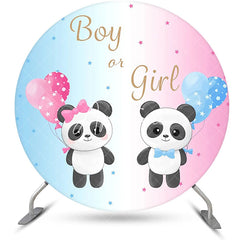 Aperturee - Pink Blue Balloon Panda Round Gender Reveal Backdrop