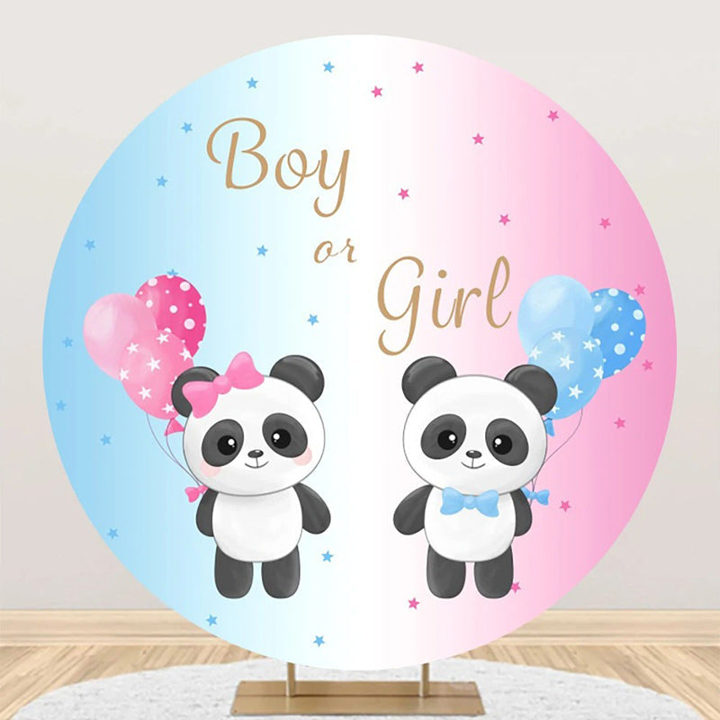 Aperturee - Pink Blue Balloon Panda Round Gender Reveal Backdrop