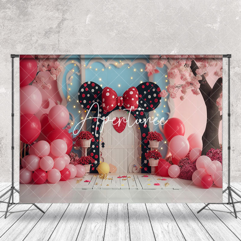 Aperturee - Pink Blue Balloons Bow Tie Door Cake Smash Backdrop