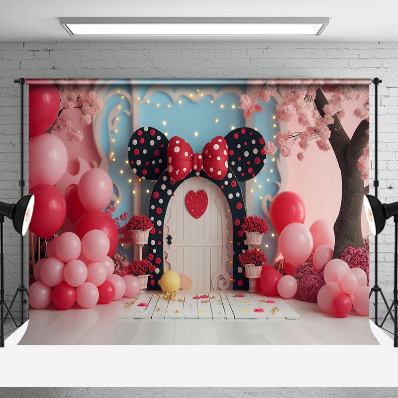 Aperturee - Pink Blue Balloons Bow Tie Door Cake Smash Backdrop