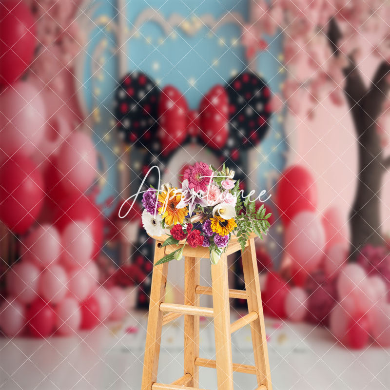 Aperturee - Pink Blue Balloons Bow Tie Door Cake Smash Backdrop