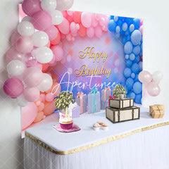 Aperturee - Pink Blue Balloons Gifts Happy Birthday Backdrop