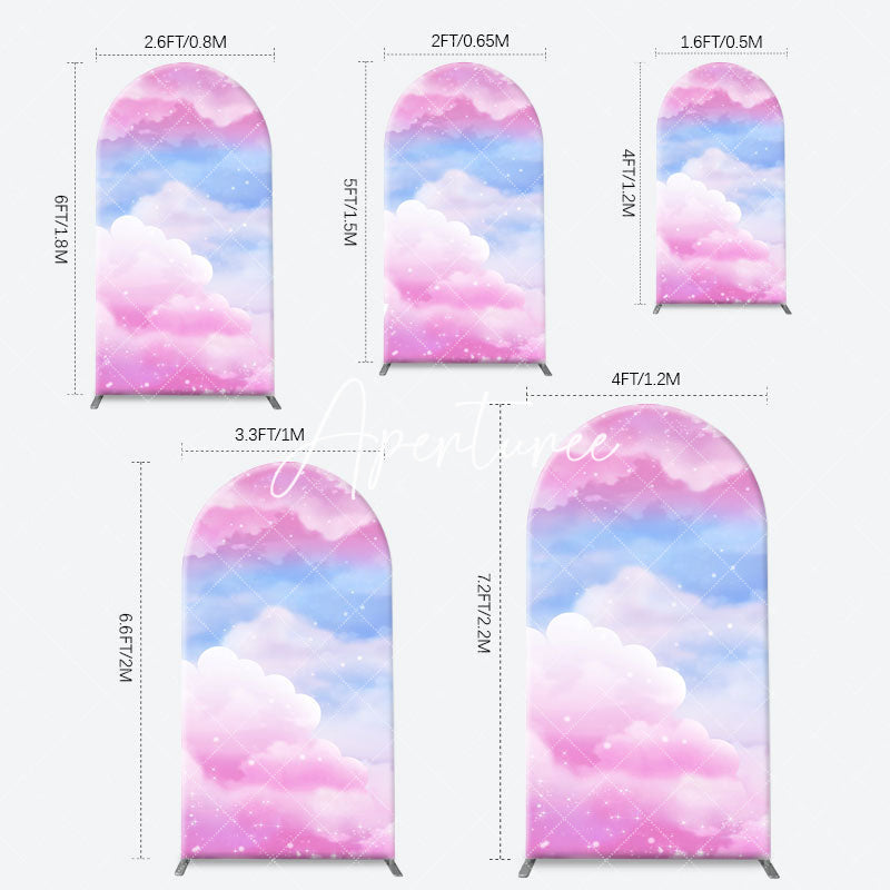 Aperturee - Pink Blue Clouds Sparkle Arch Backdrop For Birthday