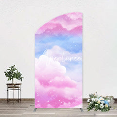 Aperturee - Pink Blue Clouds Sparkle Arch Backdrop For Birthday