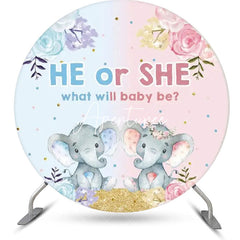 Aperturee - Pink Blue Elephant Dot Round Baby Shower Backdrop