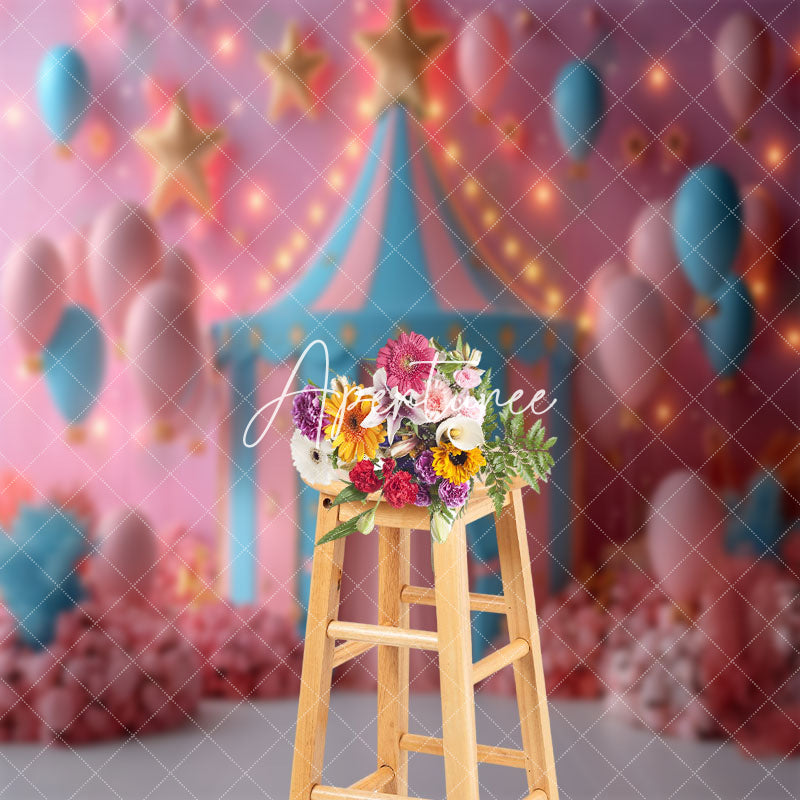 Aperturee - Pink Blue Fairy Tale Circus Tent Cake Smash Backdrop