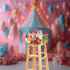 Aperturee - Pink Blue Fairy Tale Circus Tent Cake Smash Backdrop