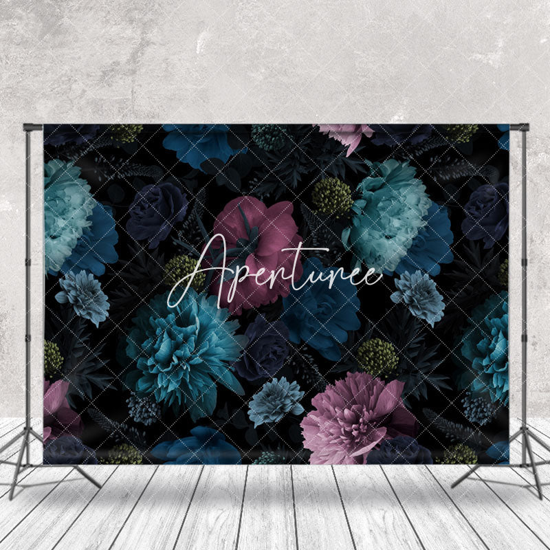 Aperturee - Pink Blue Floral Fine Art Backdrop For Photography