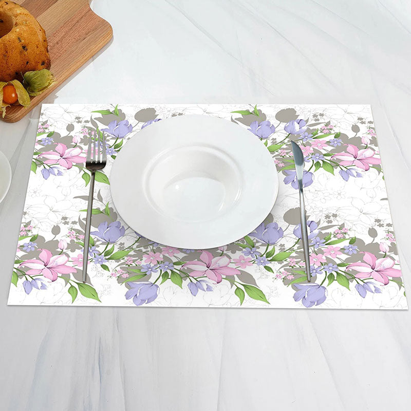 Aperturee - Pink Blue Flowers Leaves Pattern Set Of 4 Placemats