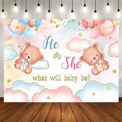 Aperturee - Pink Blue Gold Clouds Bears Gender Reveal Backdrop