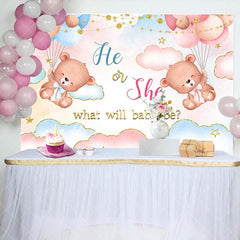 Aperturee - Pink Blue Gold Clouds Bears Gender Reveal Backdrop