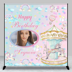 Aperturee - Pink Blue Merry Go Round Custom Birthday Backdrop