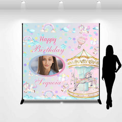 Aperturee - Pink Blue Merry Go Round Custom Birthday Backdrop