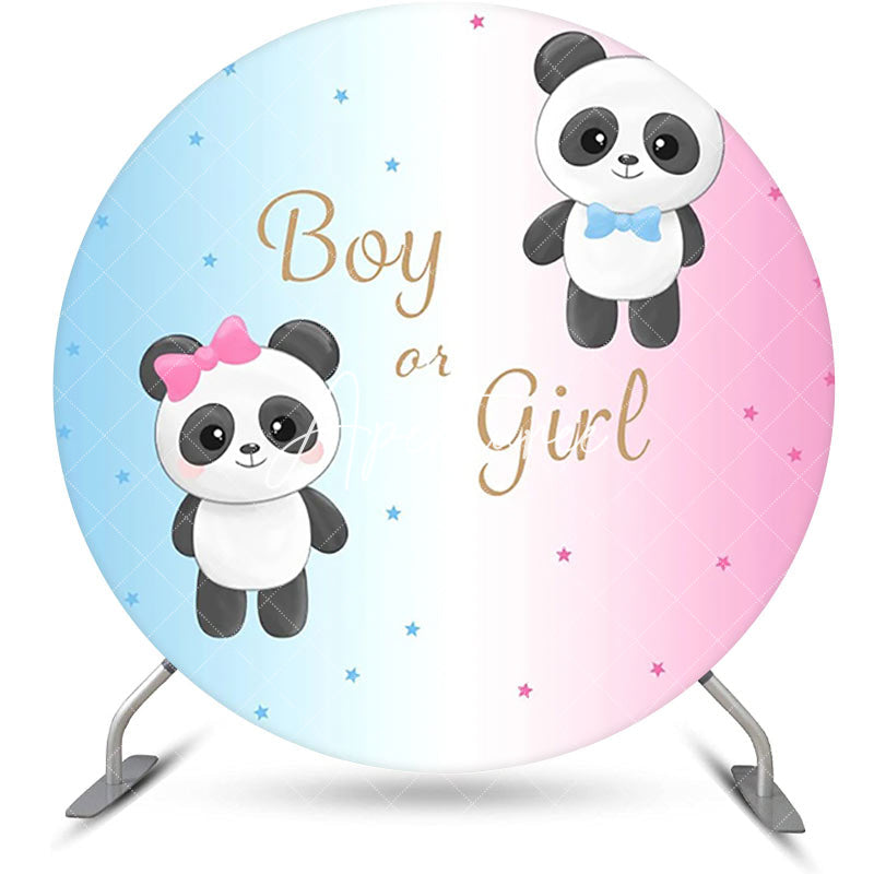 Aperturee - Pink Blue Panda Round Backdrop For Gender Reveal