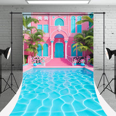 Aperturee - Pink Blue Villa Pool Sweep Photography Backdrop