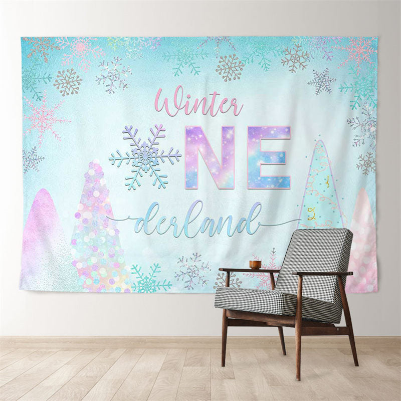 Aperturee - Pink Blue Winter ONE Snowflake Birthday Backdrop