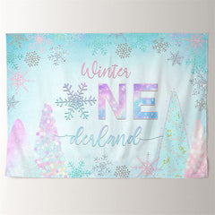 Aperturee - Pink Blue Winter ONE Snowflake Birthday Backdrop