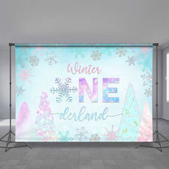 Aperturee - Pink Blue Winter ONE Snowflake Birthday Backdrop