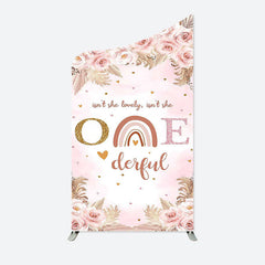 Aperturee - Pink Boho 1st Birthday Concave Oblique Arch Backdrop